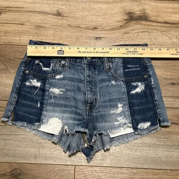 American Eagle Vintage Hi-Rise Festival Shorts SZ 6 Denim Distressed Blue Jean - Picture 4 of 10